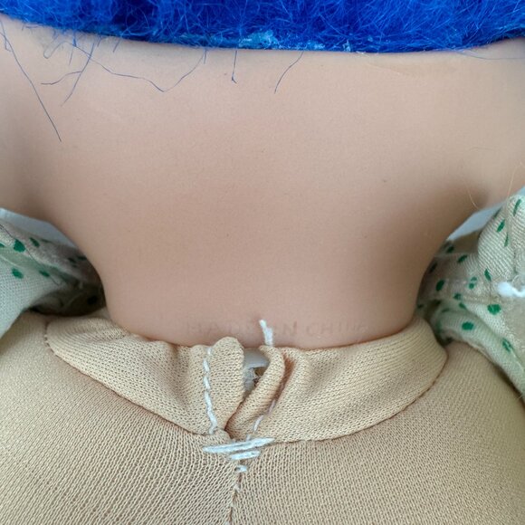 Vintage Troll Blue Hair Hard‎ Head Plush Body Toy w Clothes Damaged Face READ - Picture 11 of 11